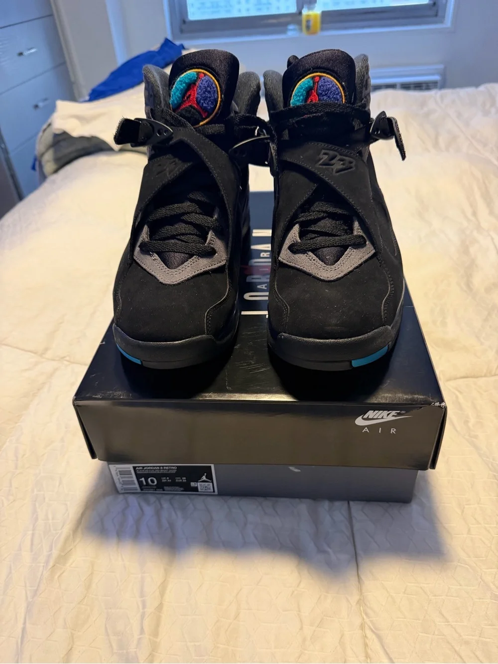Jordan Retro 8 Black with Teal and Purple Accents